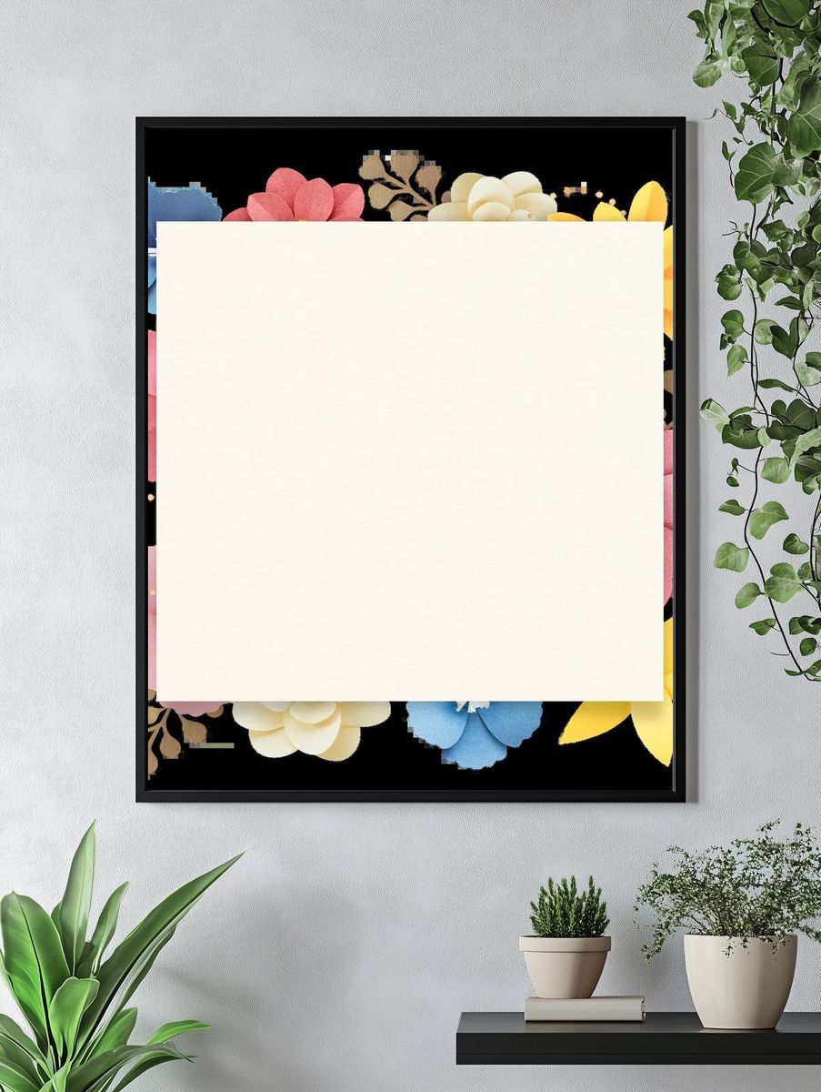 Wild flower decorated paper frame. — room view 4