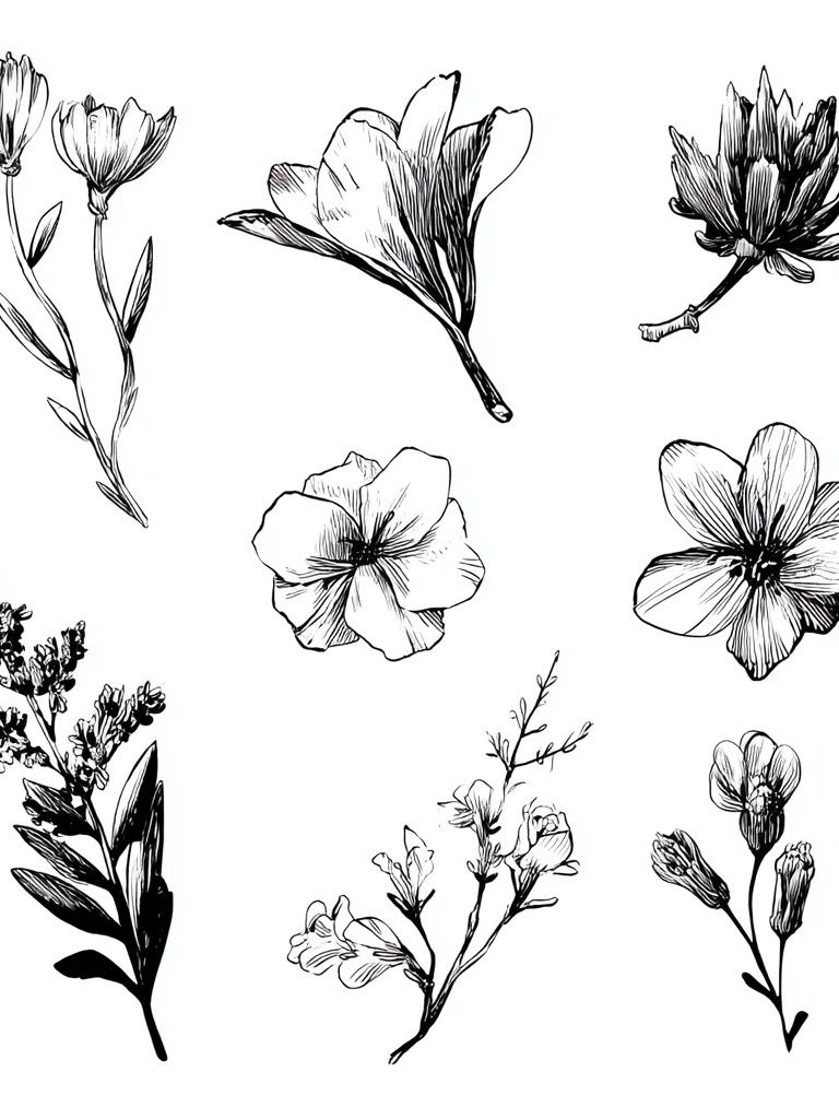 Botanical Flower Sketches Print. poster detail
