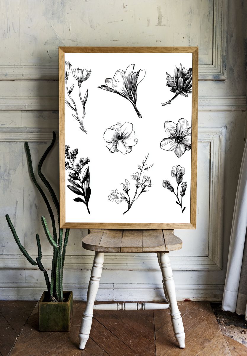 Botanical Flower Sketches Print. — room view 1
