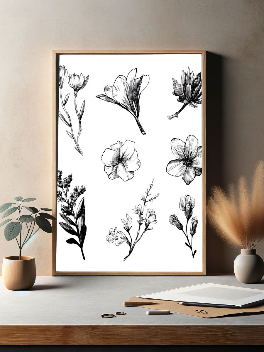 Botanical Flower Sketches Print. — room view 2