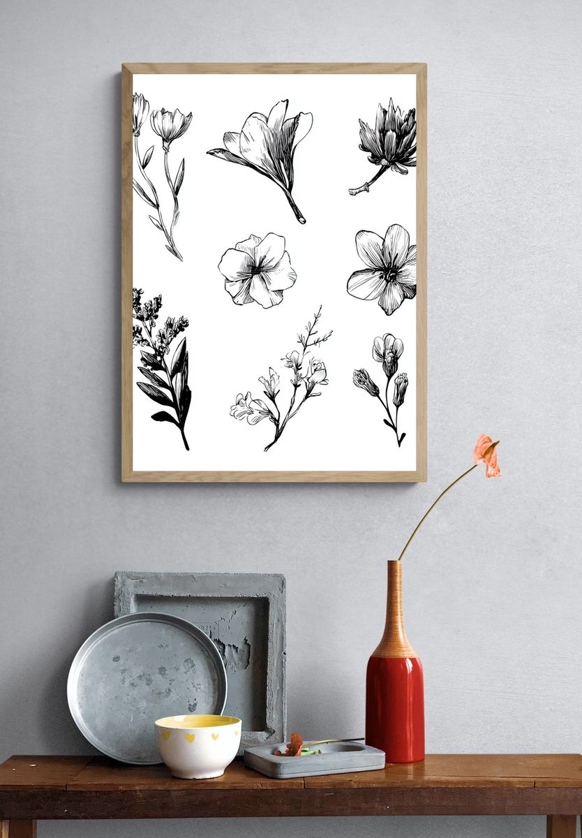 Botanical Flower Sketches Print. — room view 3