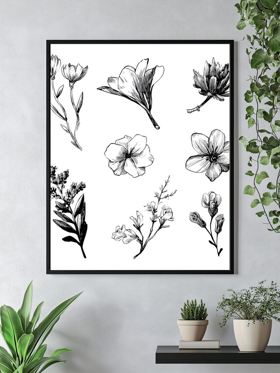 Botanical Flower Sketches Print. — room view 4