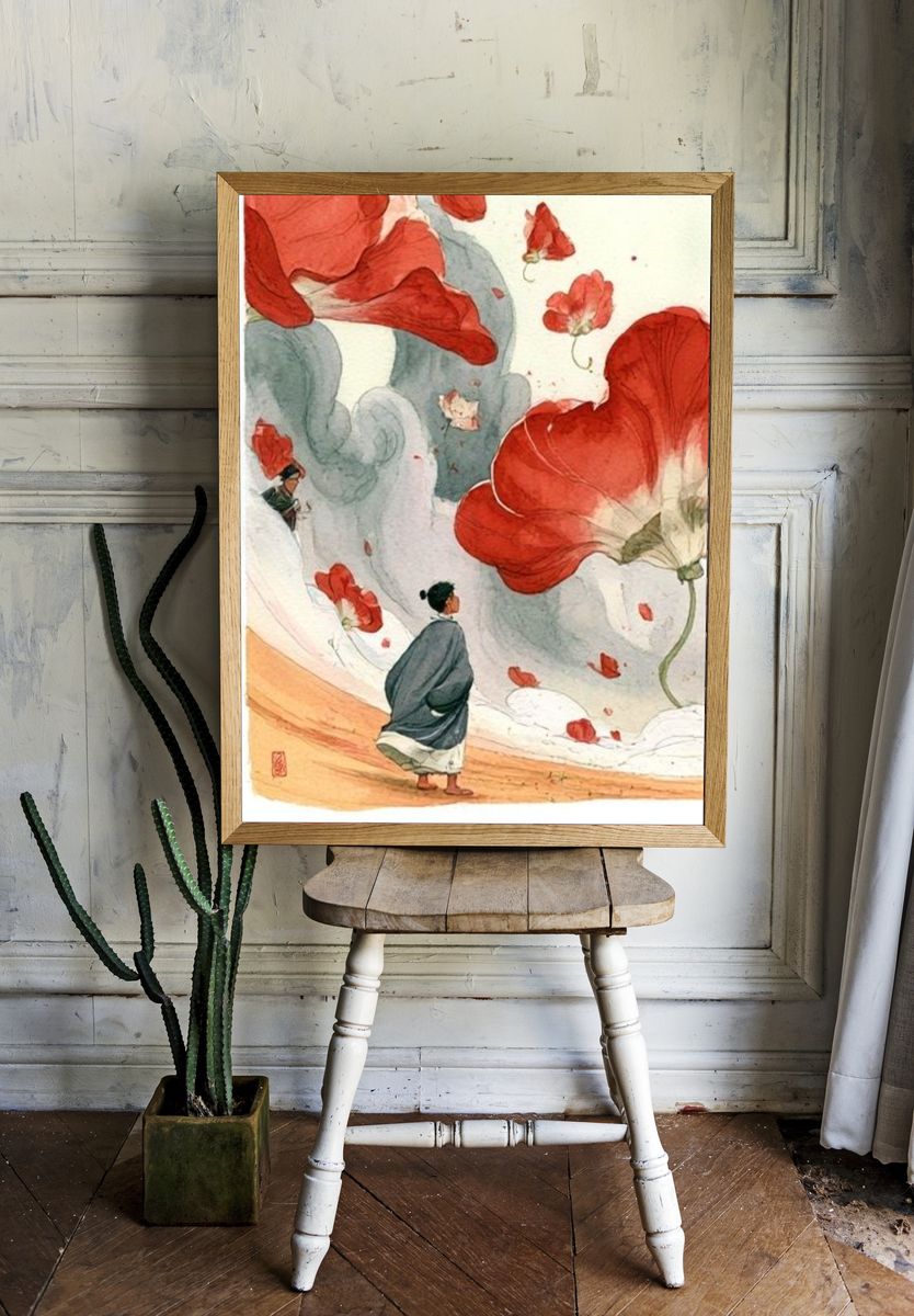 Red Poppies Watercolor Print. — room view 1