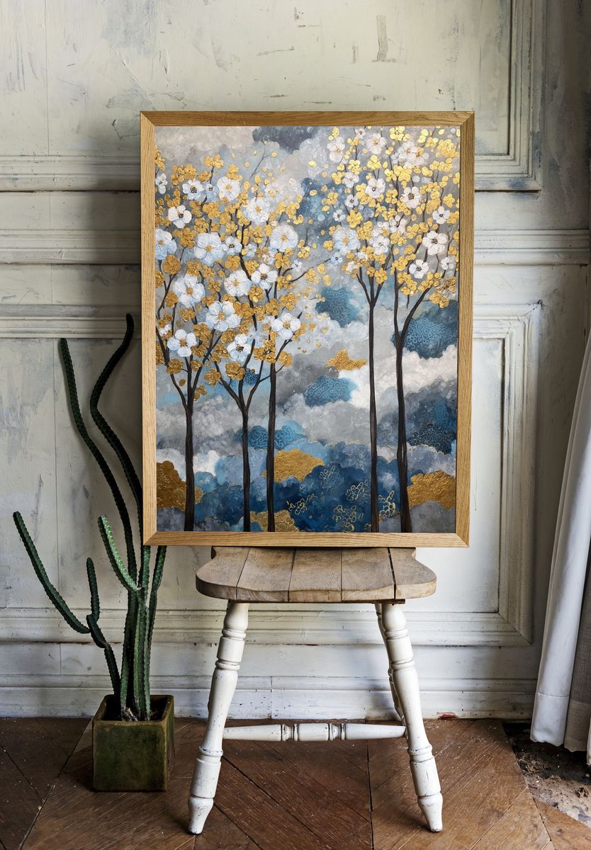 Golden Blossom Trees — Fine-Art Print. — room view 1