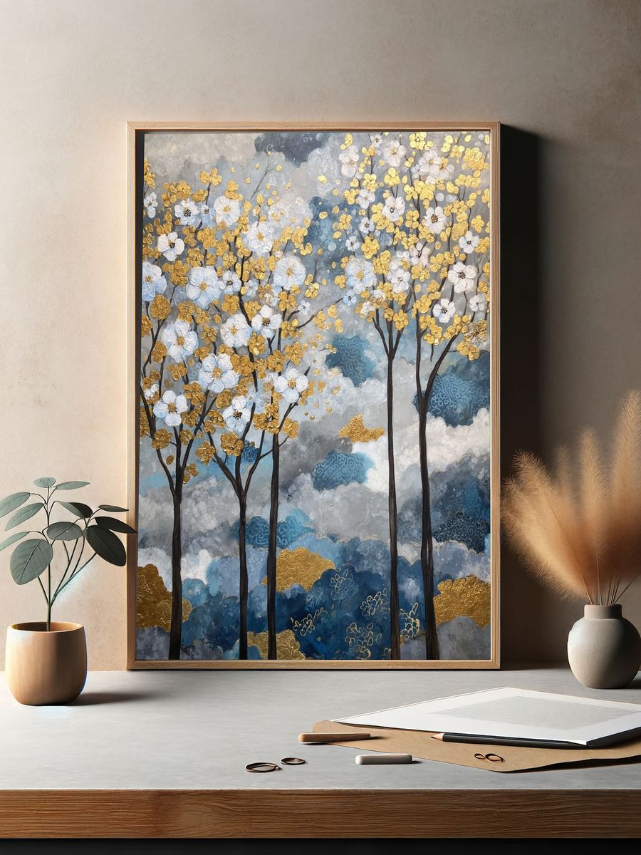 Golden Blossom Trees — Fine-Art Print. — room view 2