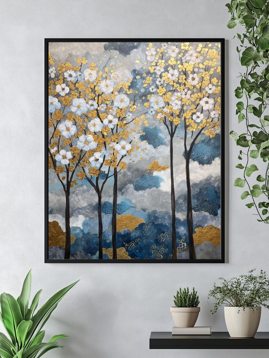 Golden Blossom Trees — Fine-Art Print. — room view 4