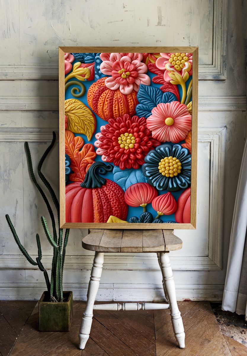 Textured Floral Relief Poster. room preview