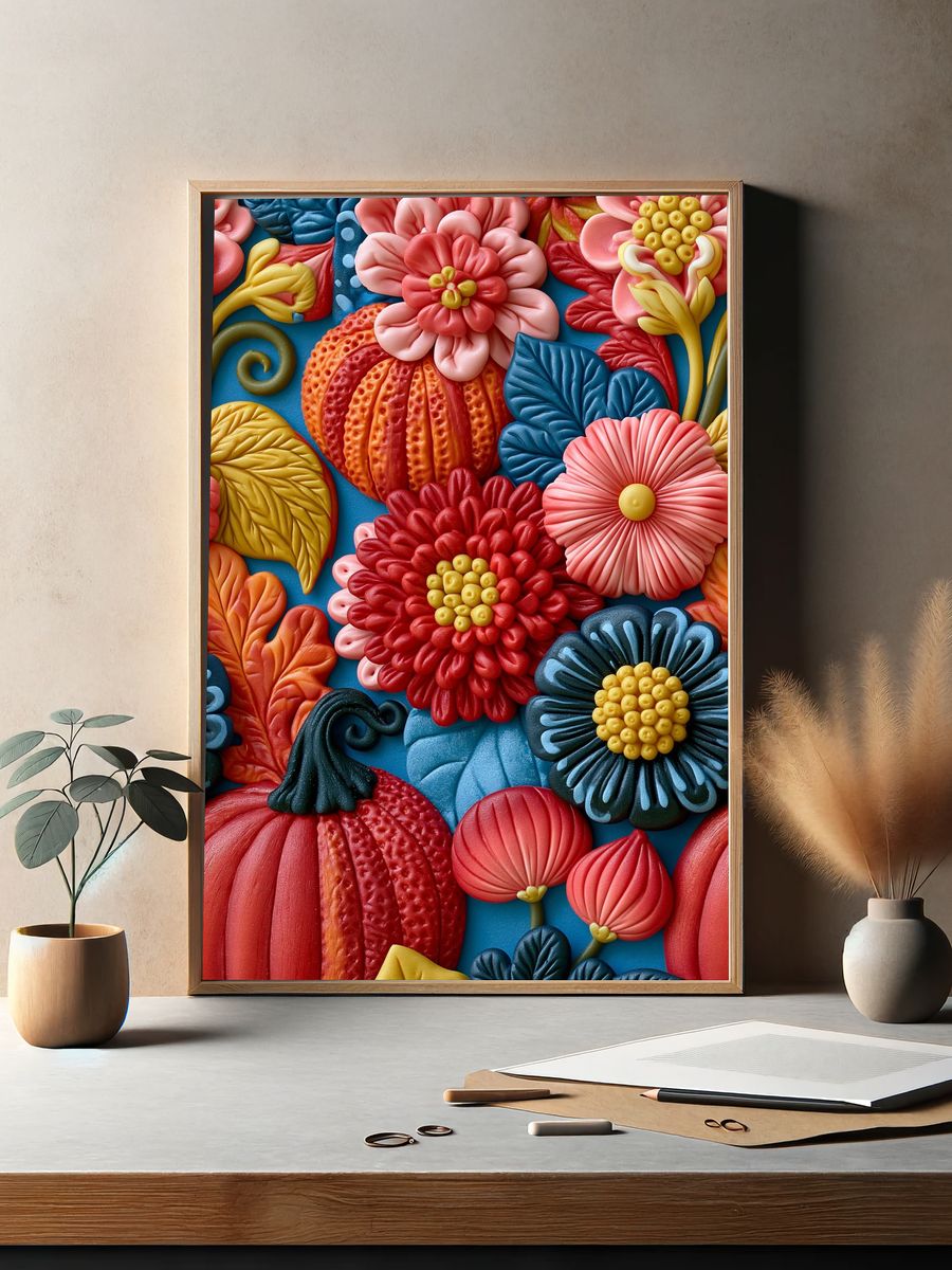Textured Floral Relief Poster. — room view 2