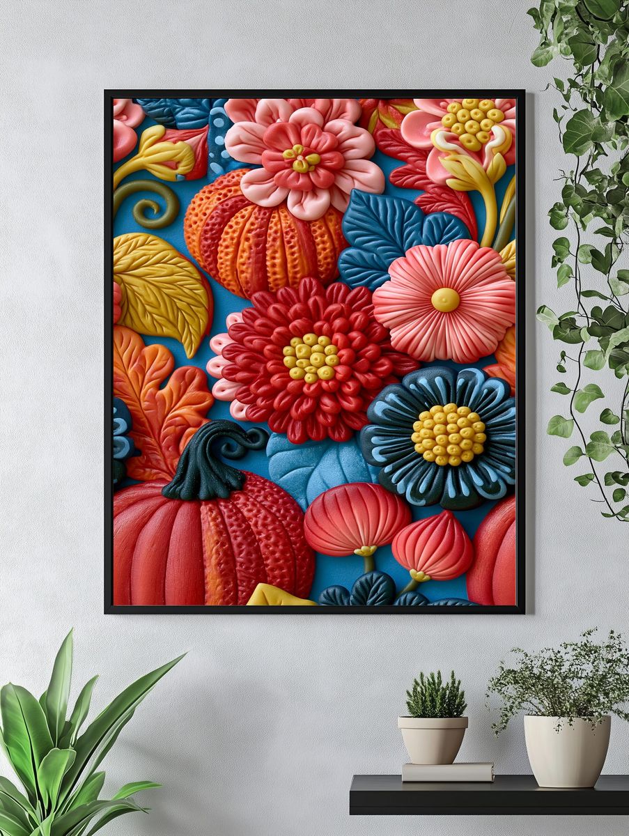 Textured Floral Relief Poster. — room view 4