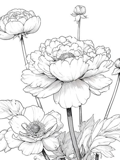 Peony Botanical Line Art Poster. poster