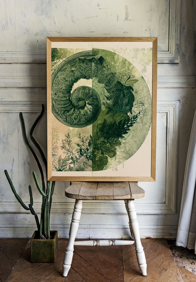 Botanical Spiral Collage Print. room preview