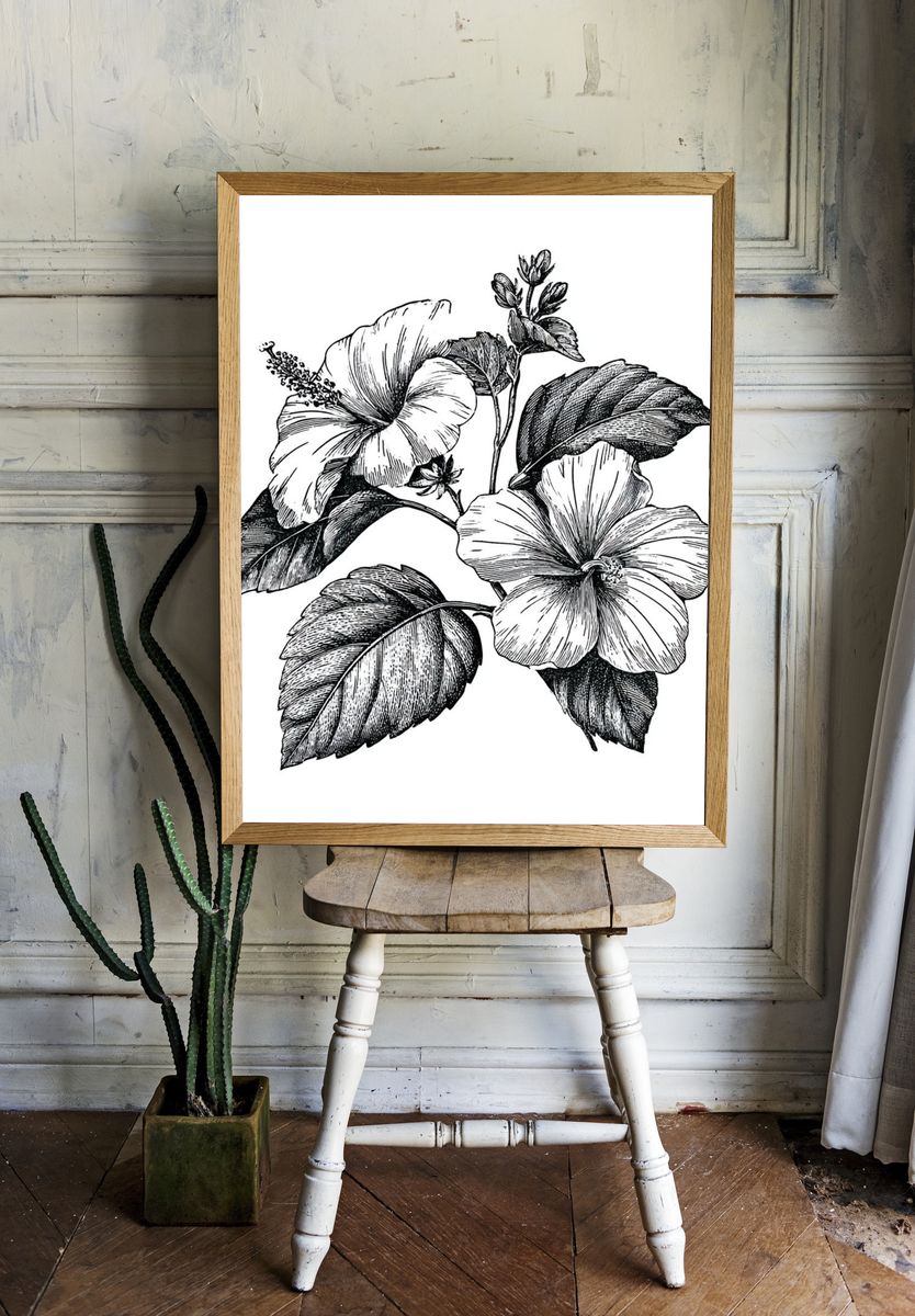 Floral Heart Line Art Poster. room preview