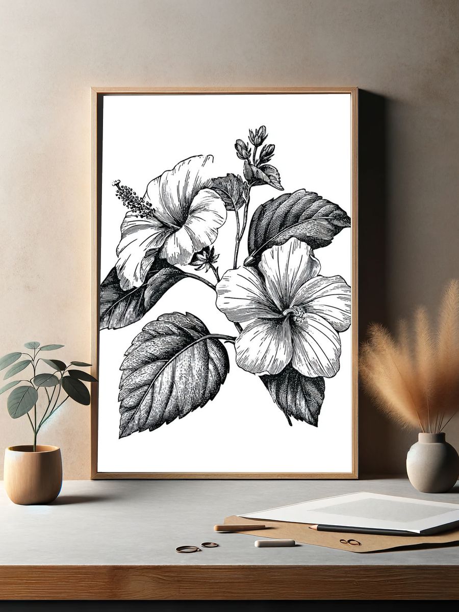 Floral Heart Line Art Poster. — room view 2