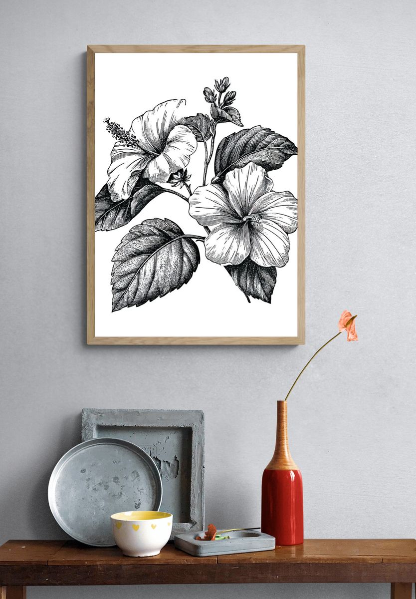 Floral Heart Line Art Poster. — room view 3