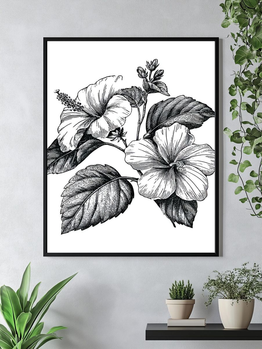 Floral Heart Line Art Poster. — room view 4