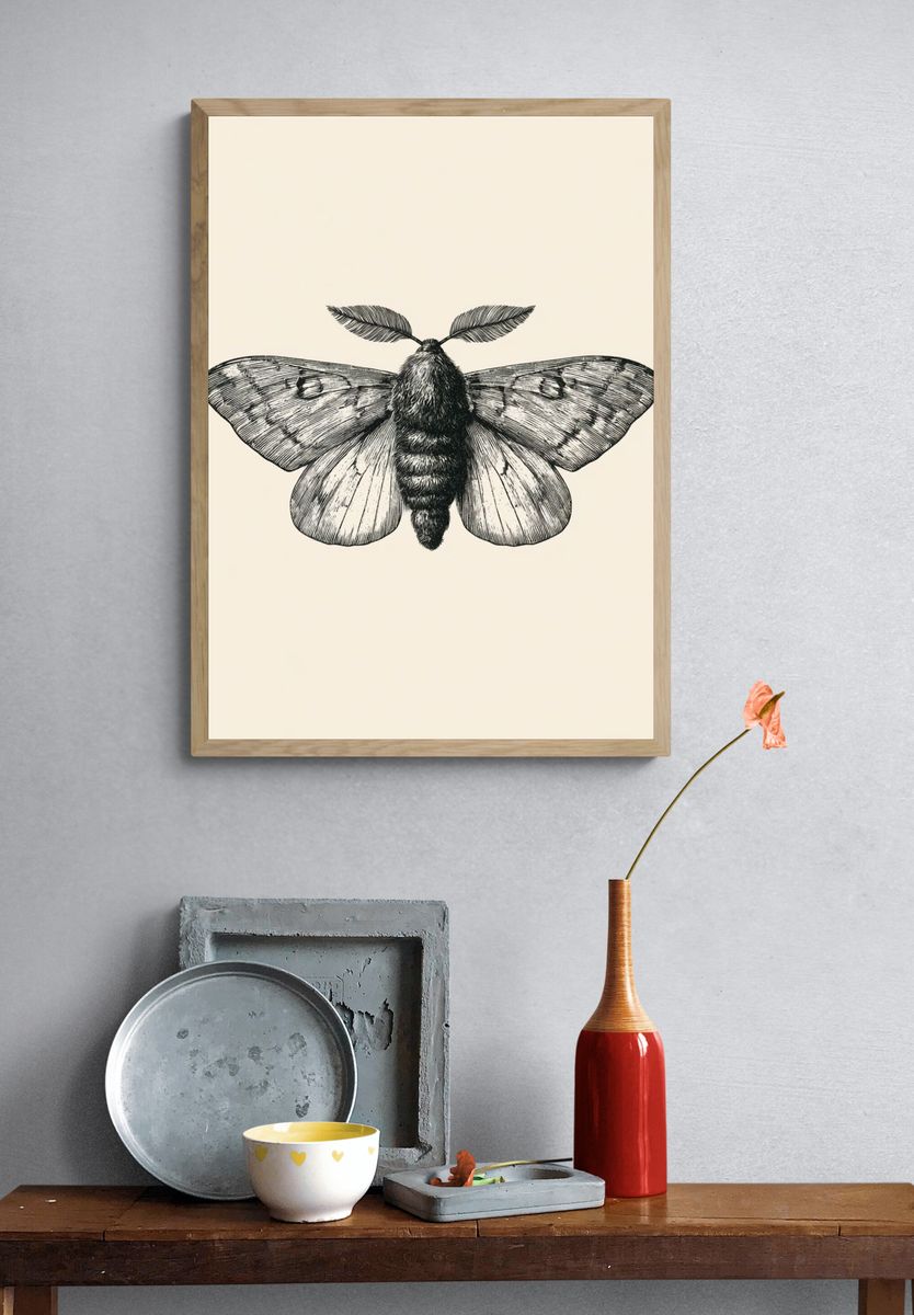 Moth Botanical Line Art Poster. — room view 3