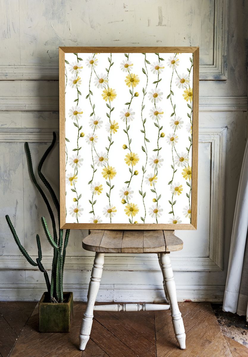 Daisy Vine Watercolor Print. room preview
