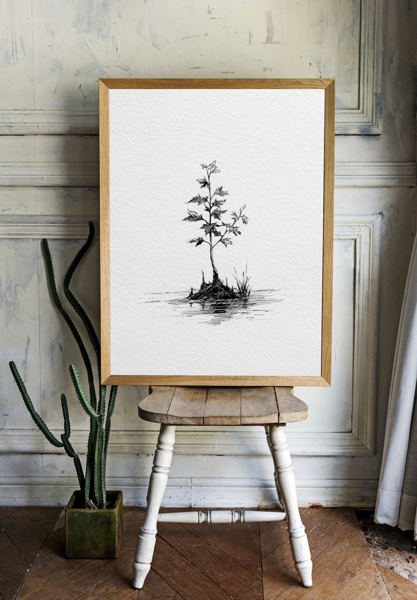 Solitary Sapling Ink Print. — room view 1