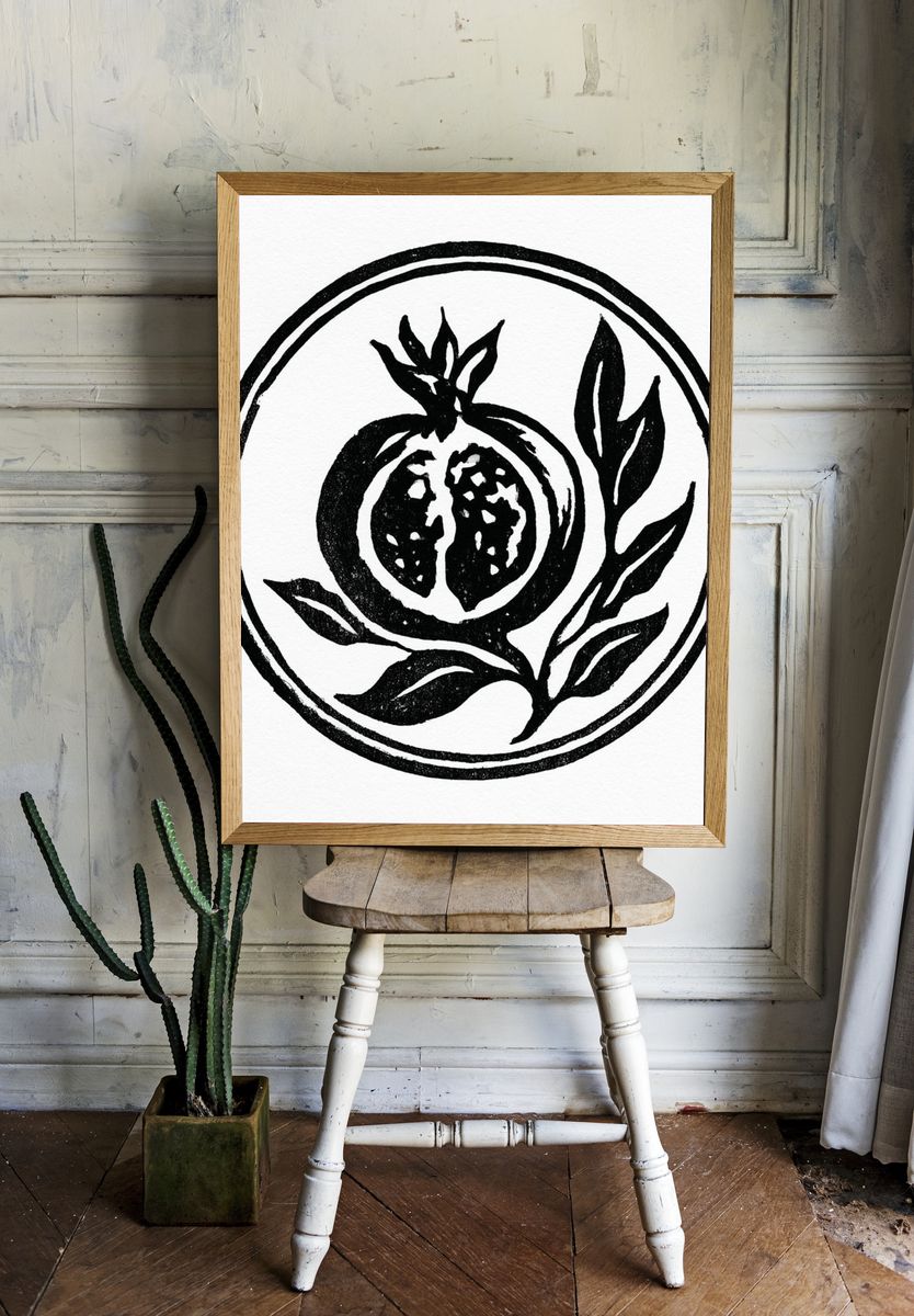 Pomegranate Botanical Print. room preview