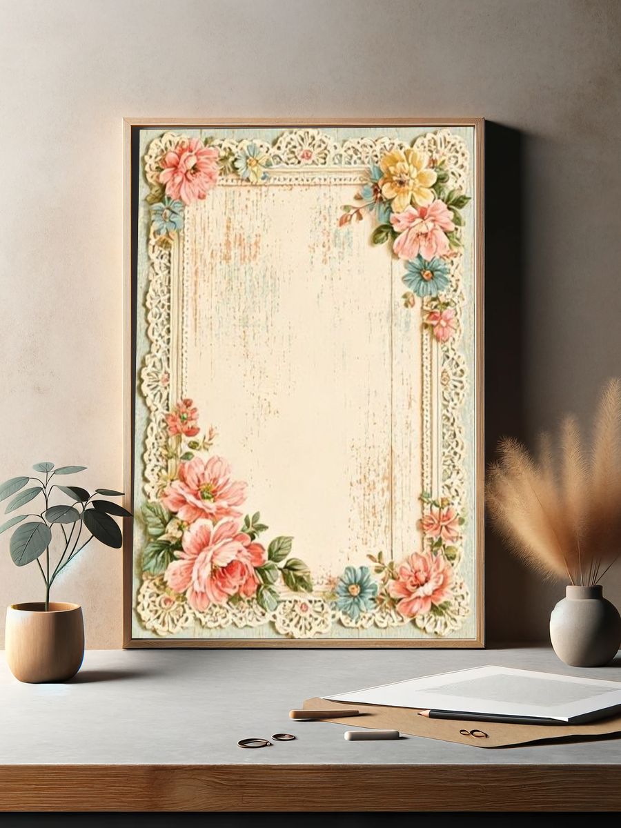 Vintage Floral Frame Poster. — room view 2