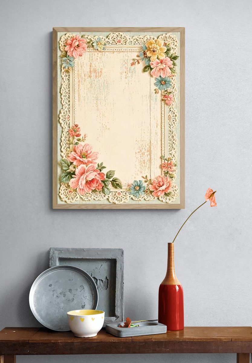Vintage Floral Frame Poster. — room view 3
