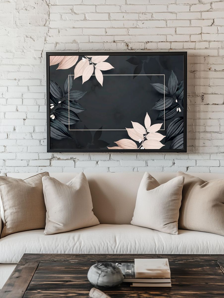Rectangle golden foliage frame black. — room view 1