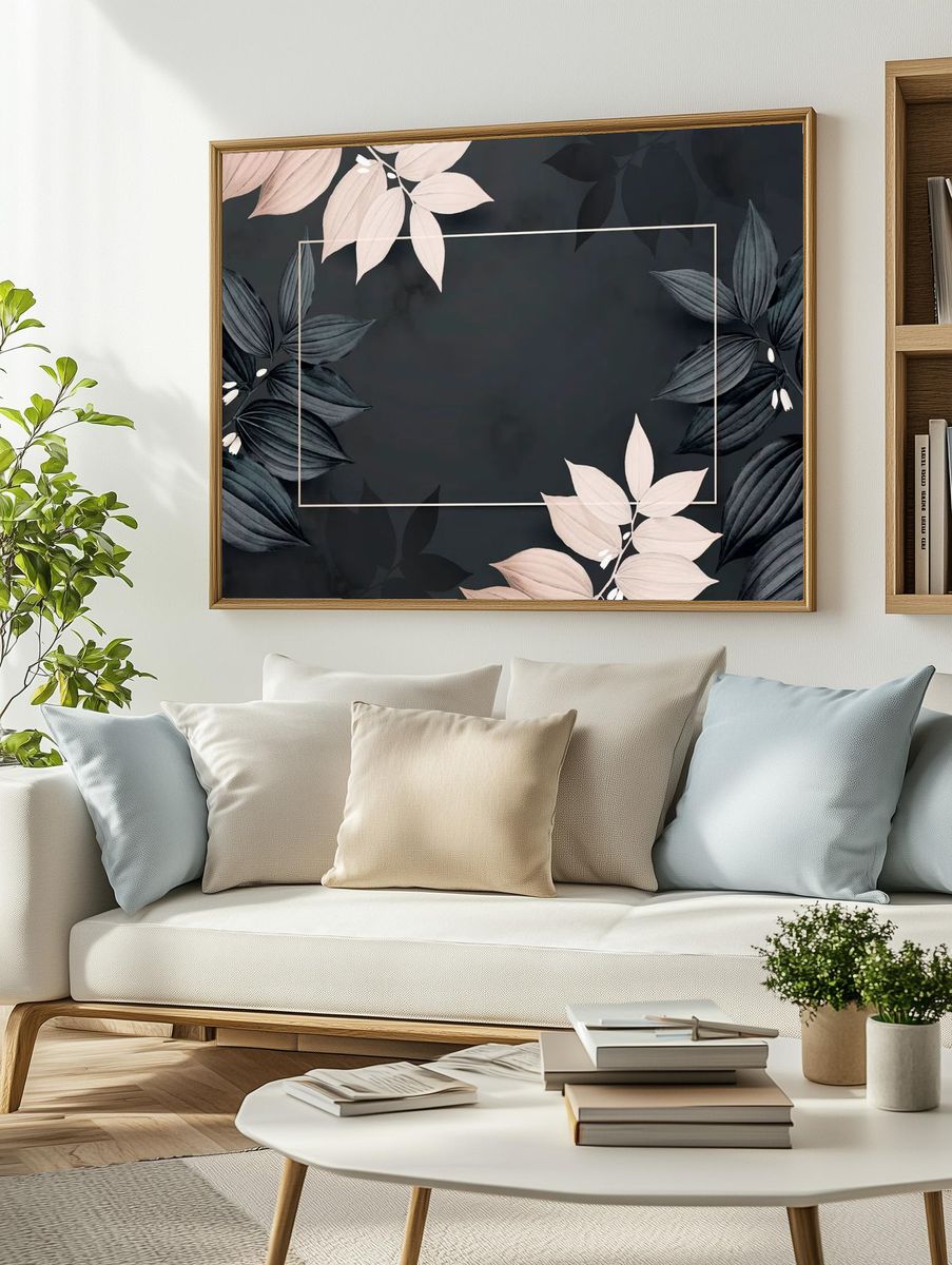 Rectangle golden foliage frame black. — room view 2