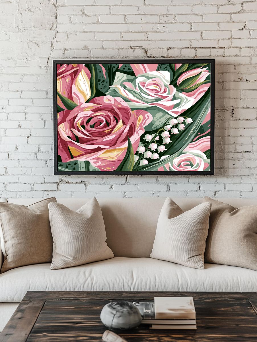Pink Floral Bouquet Illustration Poster. room preview