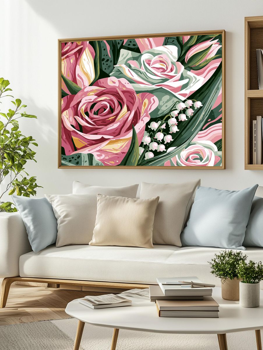 Pink Floral Bouquet Illustration Poster. — room view 2