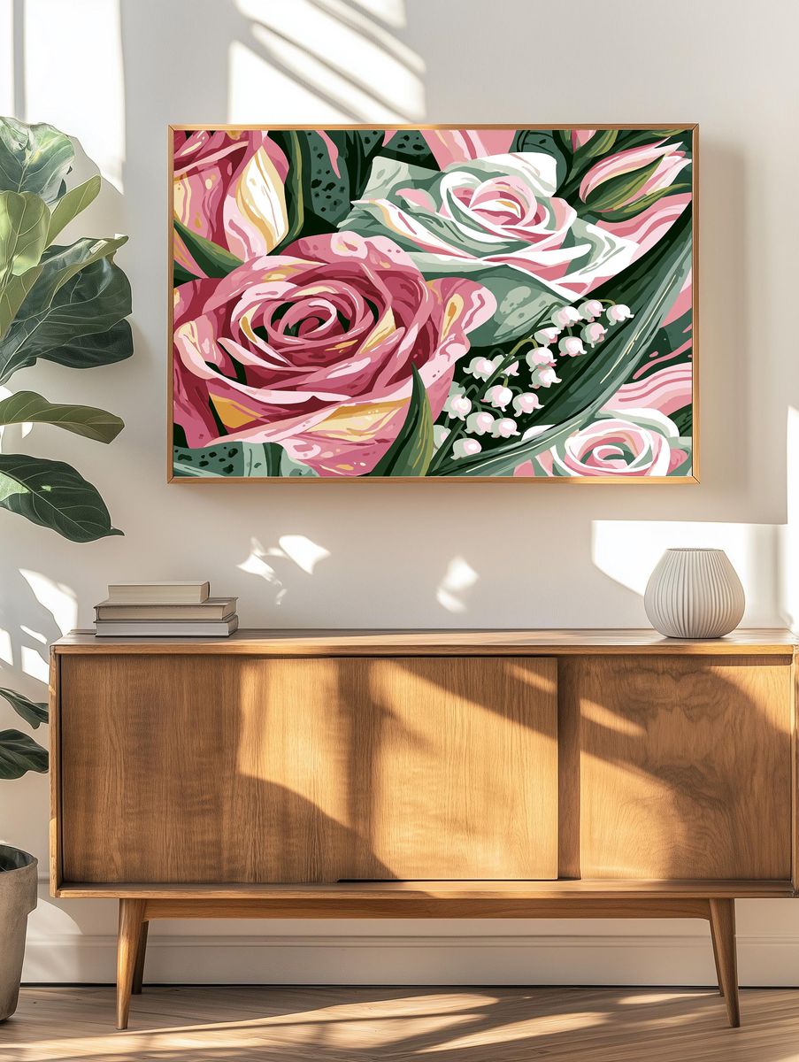 Pink Floral Bouquet Illustration Poster. — room view 3