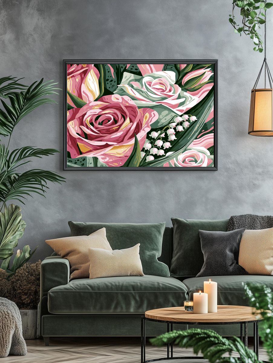 Pink Floral Bouquet Illustration Poster. — room view 4