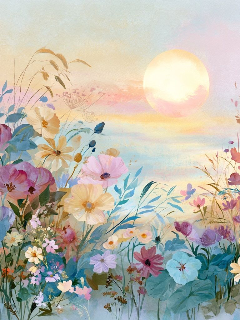 Pastel Wildflower Sunrise Print. poster — botanical art