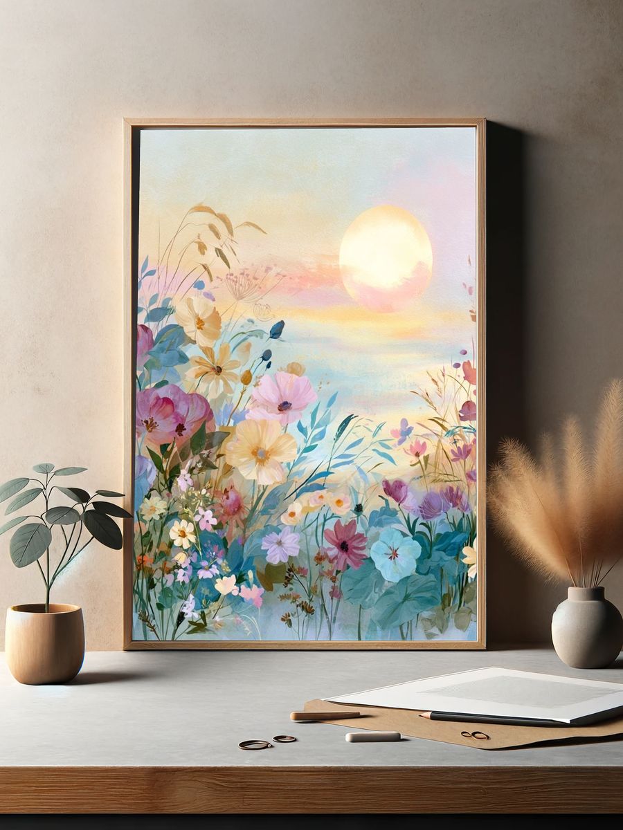 Pastel Wildflower Sunrise Print. — room view 2
