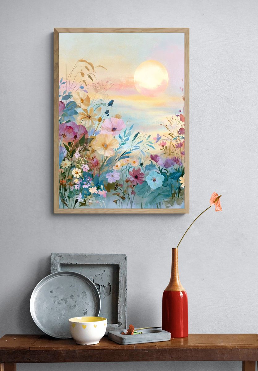 Pastel Wildflower Sunrise Print. — room view 3