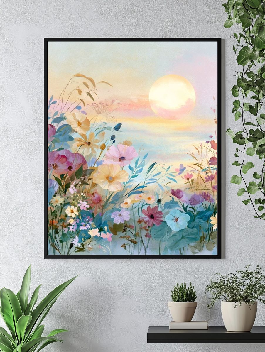 Pastel Wildflower Sunrise Print. — room view 4