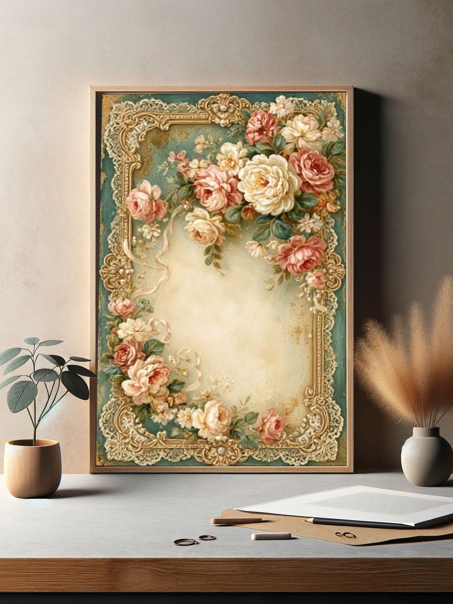 Vintage Floral Ornate Frame Poster. — room view 2