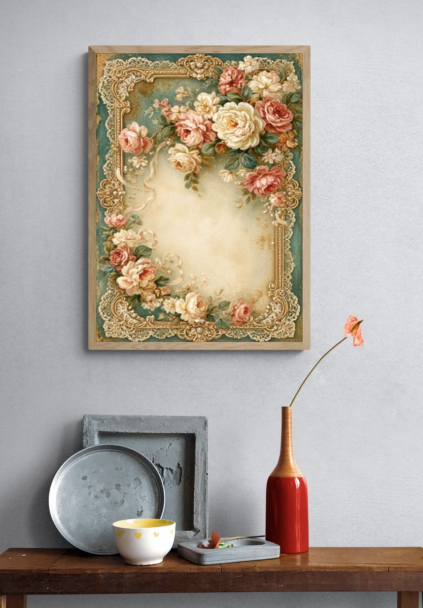 Vintage Floral Ornate Frame Poster. — room view 3