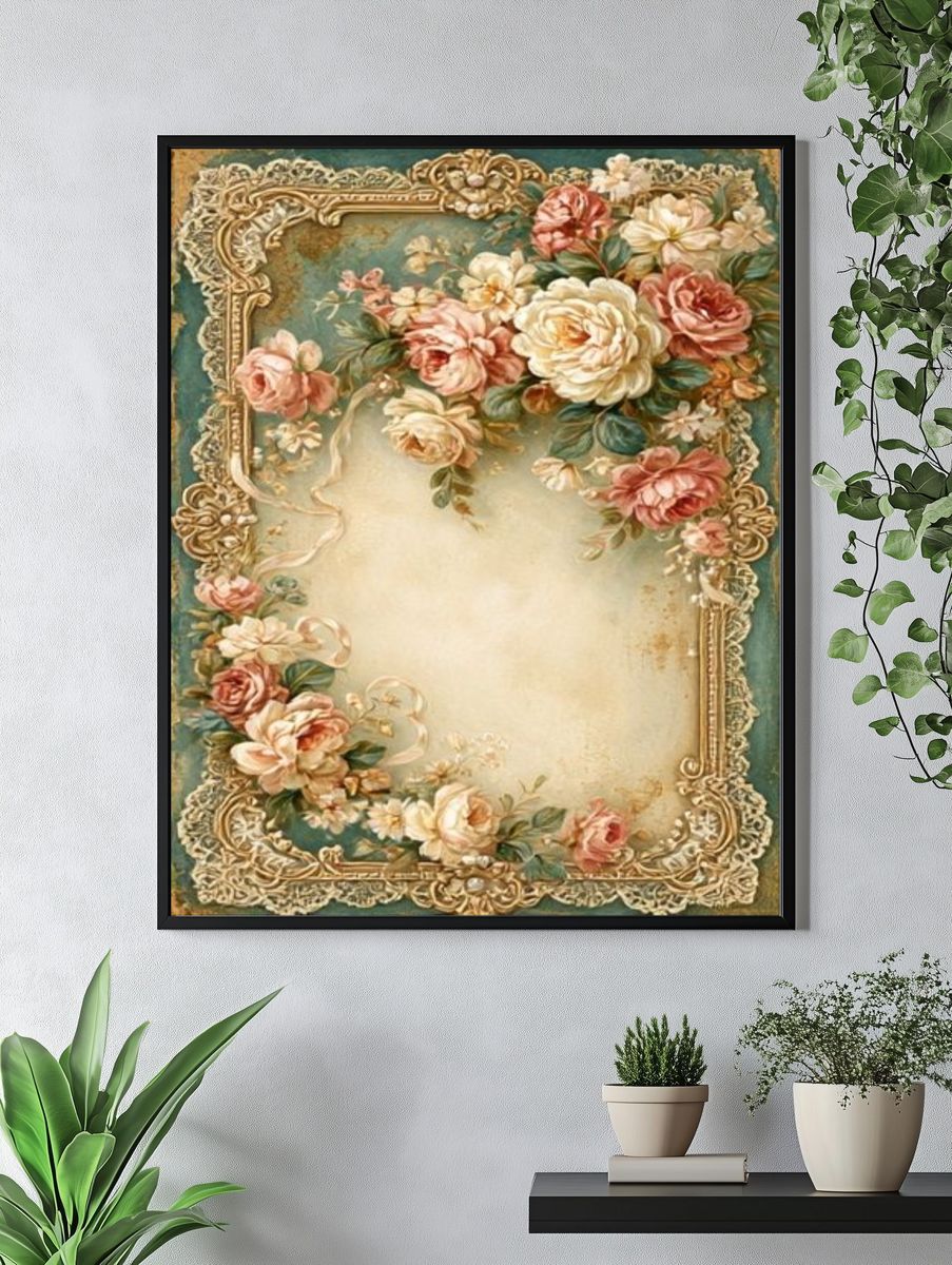 Vintage Floral Ornate Frame Poster. — room view 4