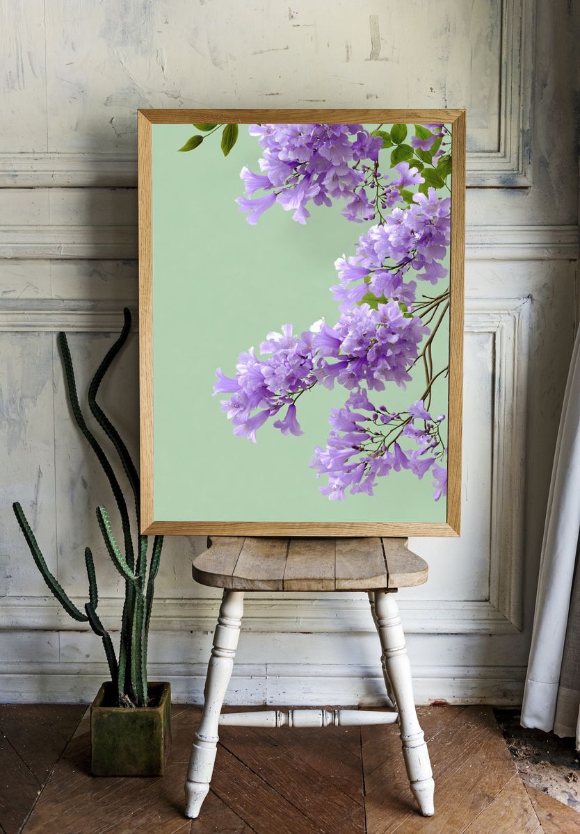 Lavender Blossom Branch Botanical Print. — room view 1