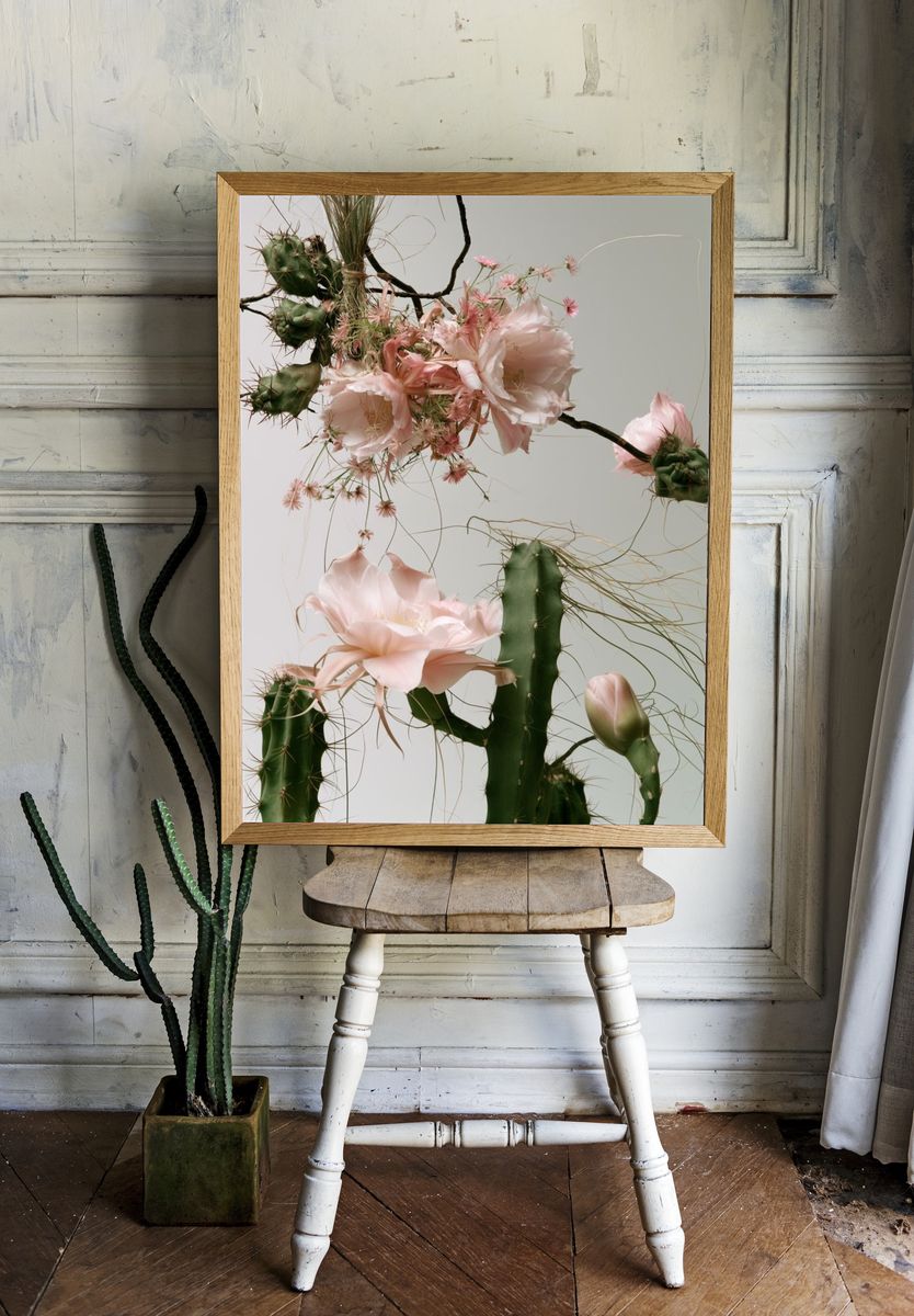 Cactus Bloom Botanical Print. room preview