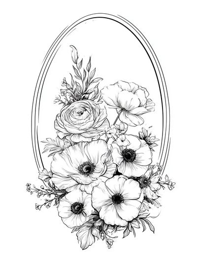 Floral Oval Line Art Poster. poster