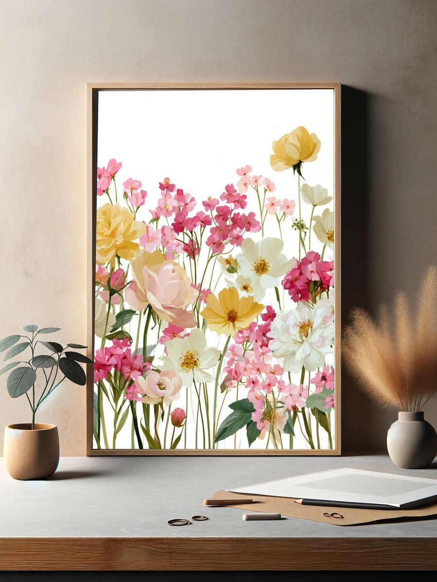 Pastel Wildflower Bouquet Print. — room view 2