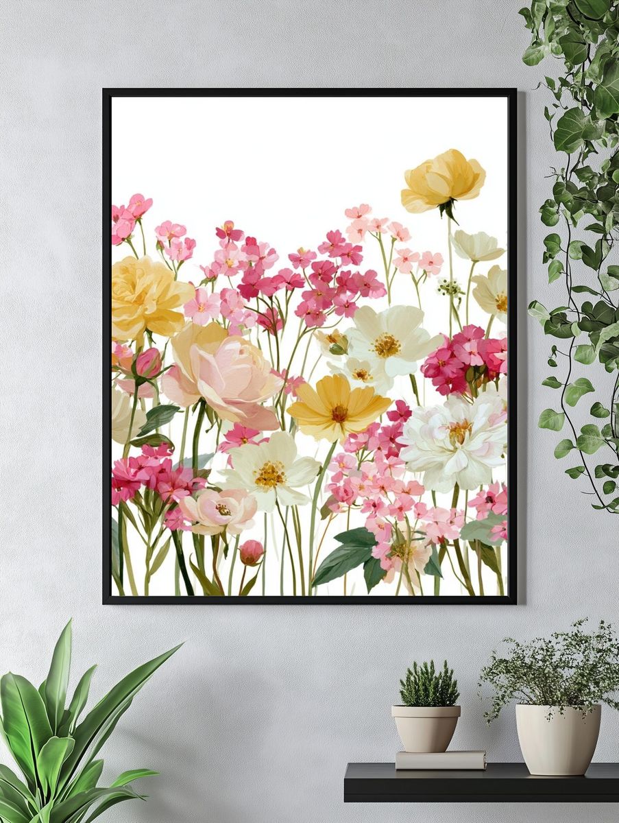 Pastel Wildflower Bouquet Print. — room view 4