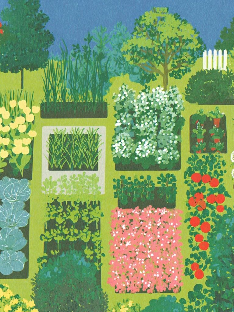 Garden Patchwork Botanical Print. poster — botanical art