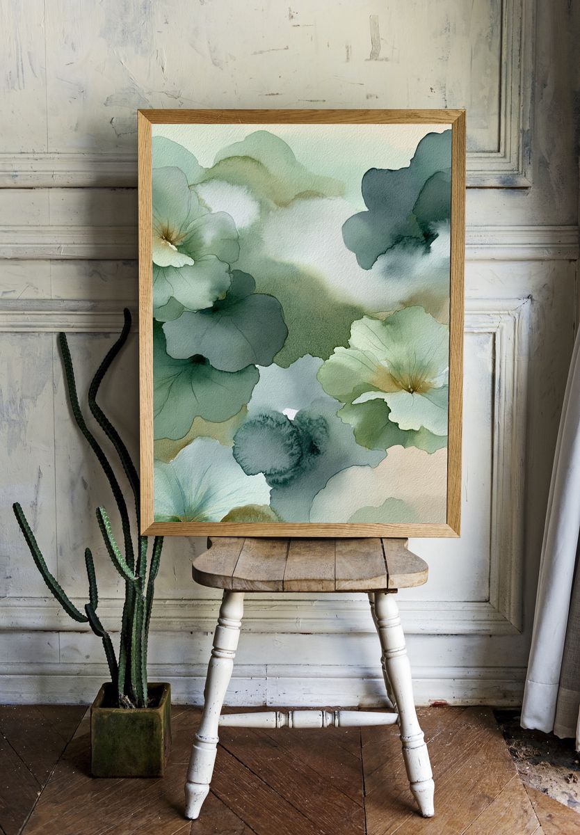 Soft Green Floral Watercolor Poster. room preview