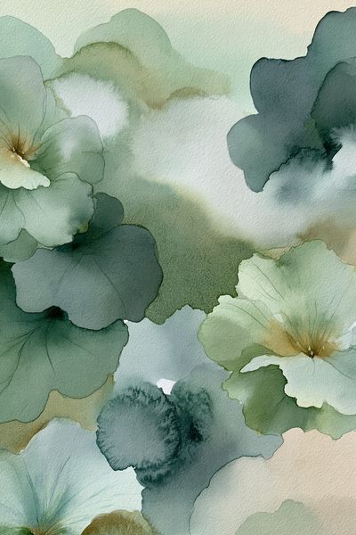 Soft Green Floral Watercolor Poster.