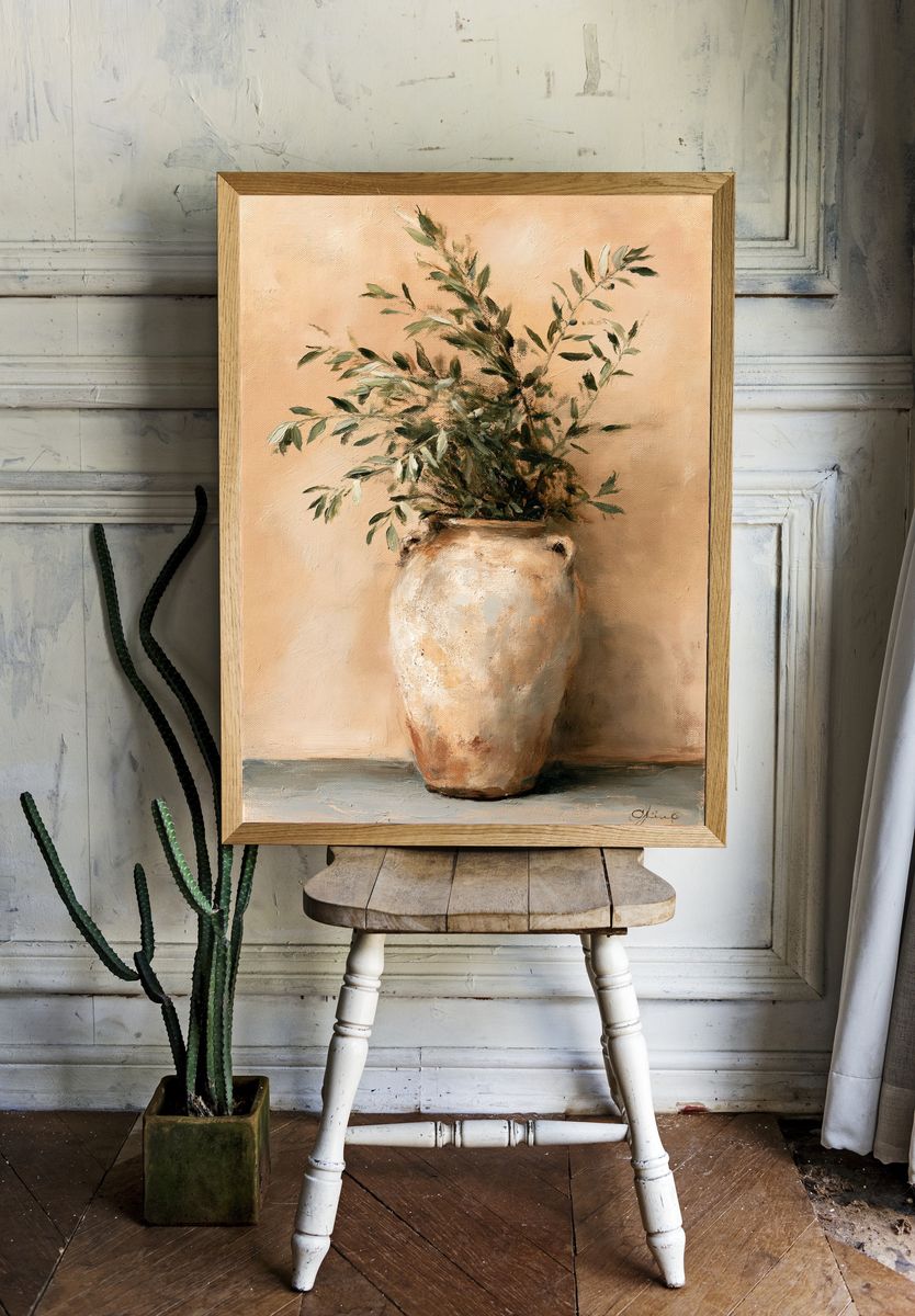 Olive Branch Vase Painting Poster. room preview