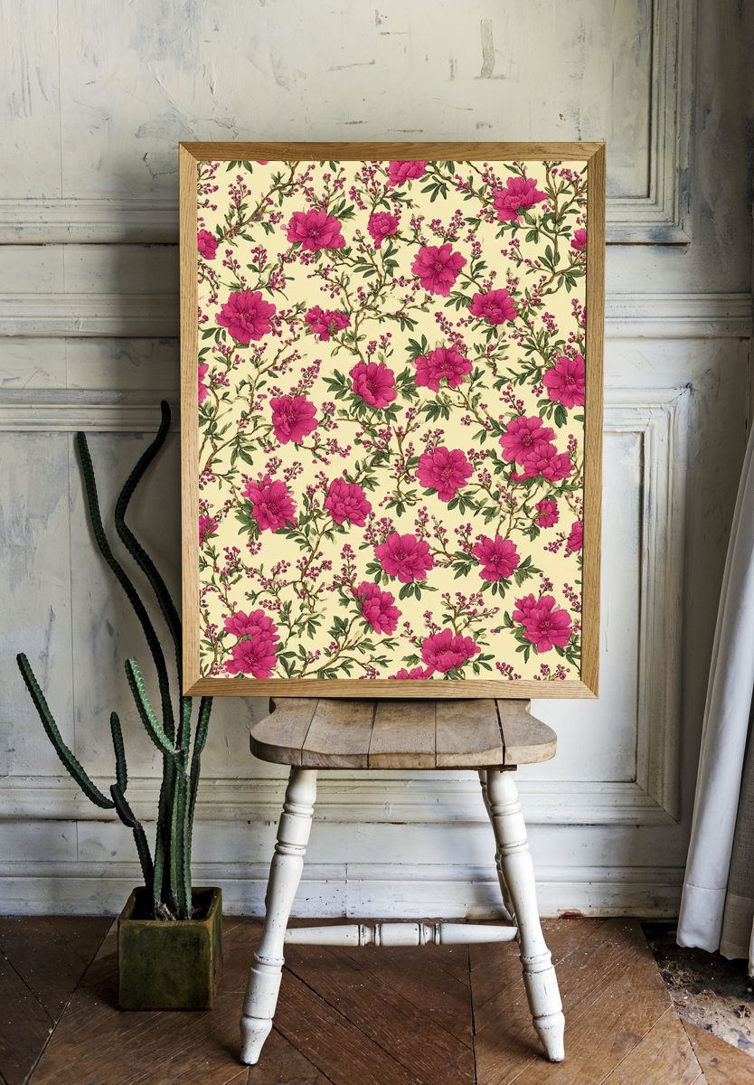 Pink Blossom Botanical Print. room preview