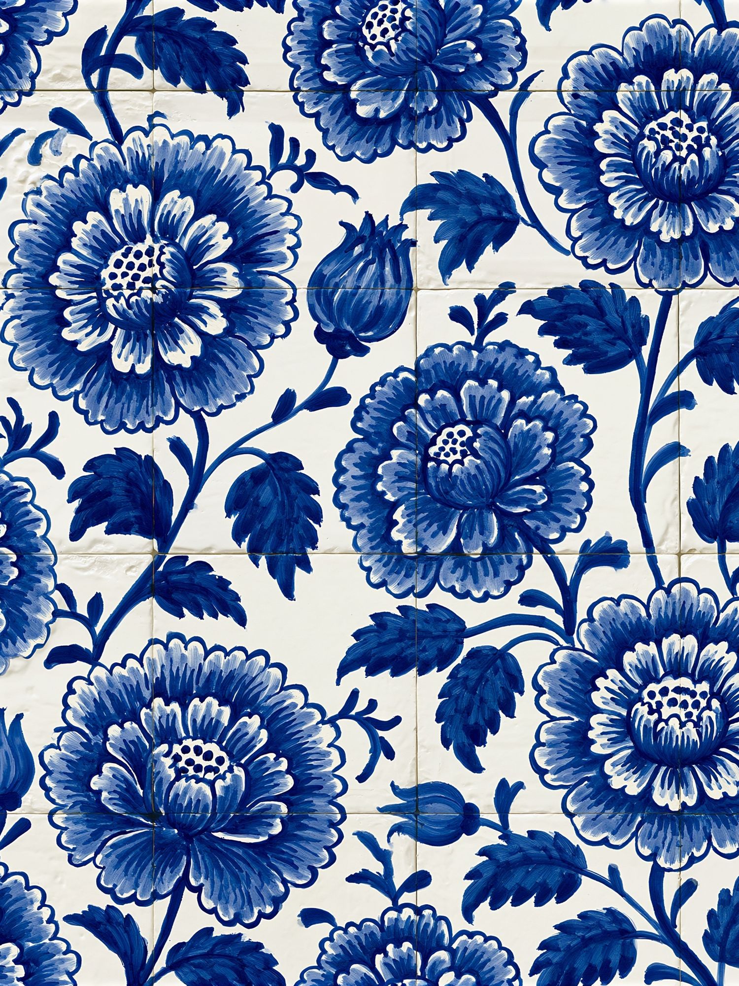 Blue Floral Tile Pattern Print. poster detail