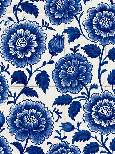 Blue Floral Tile Pattern Print. poster